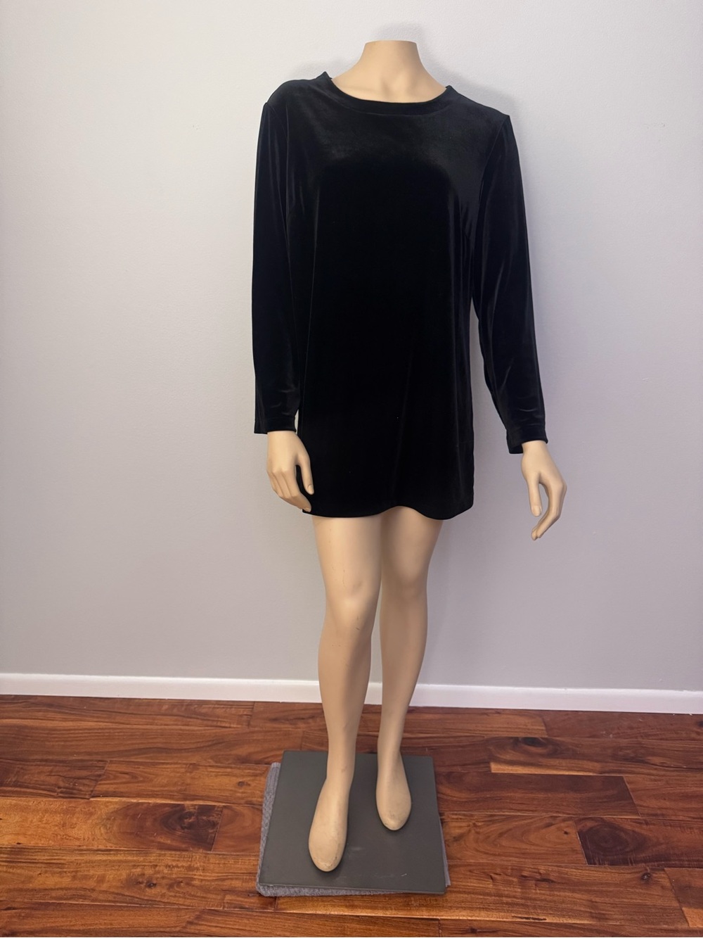 Kappa Black Velvet Mini Dress with Long Sleeves